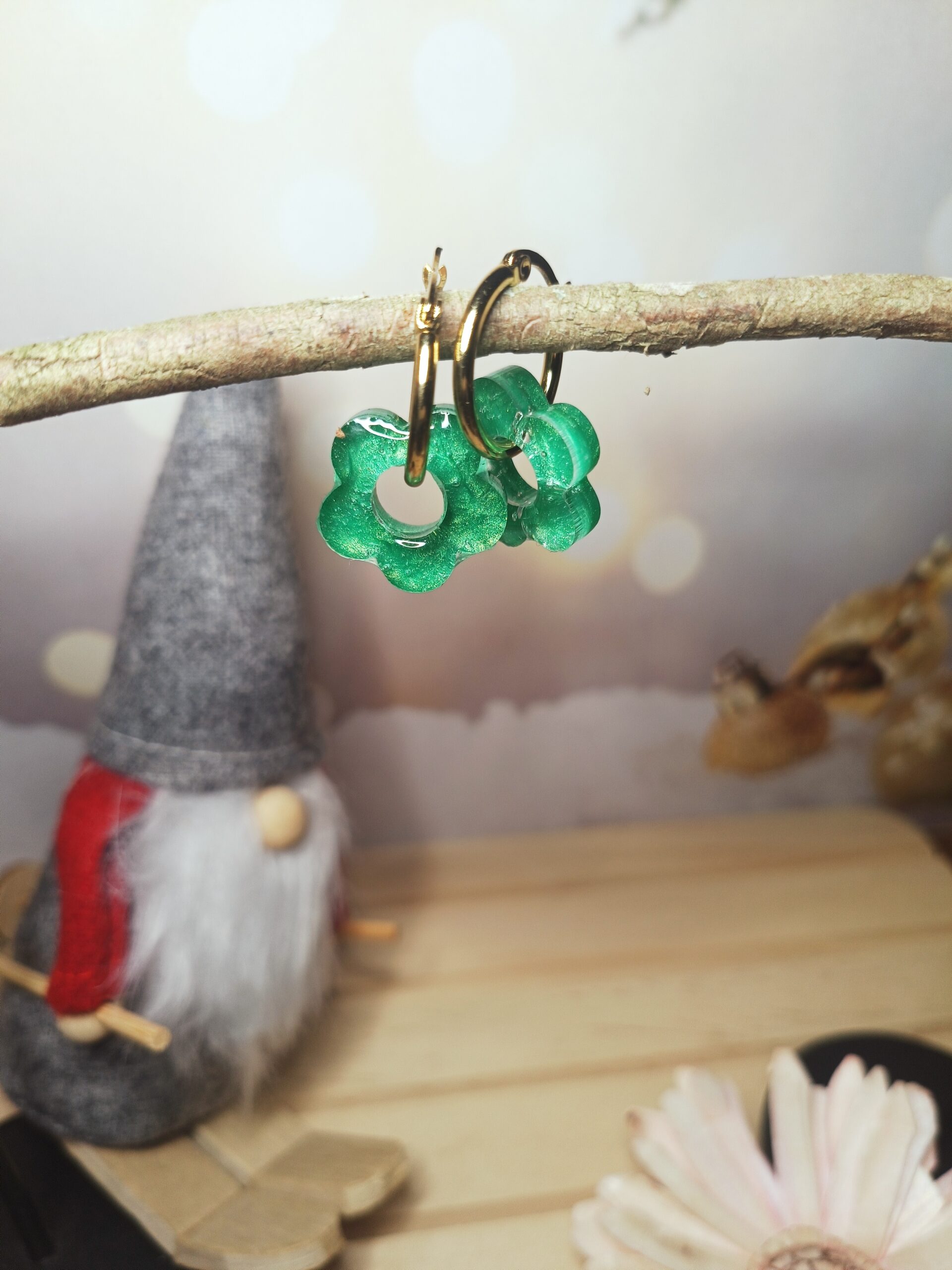 Créoles "Claudine" vertes translucides