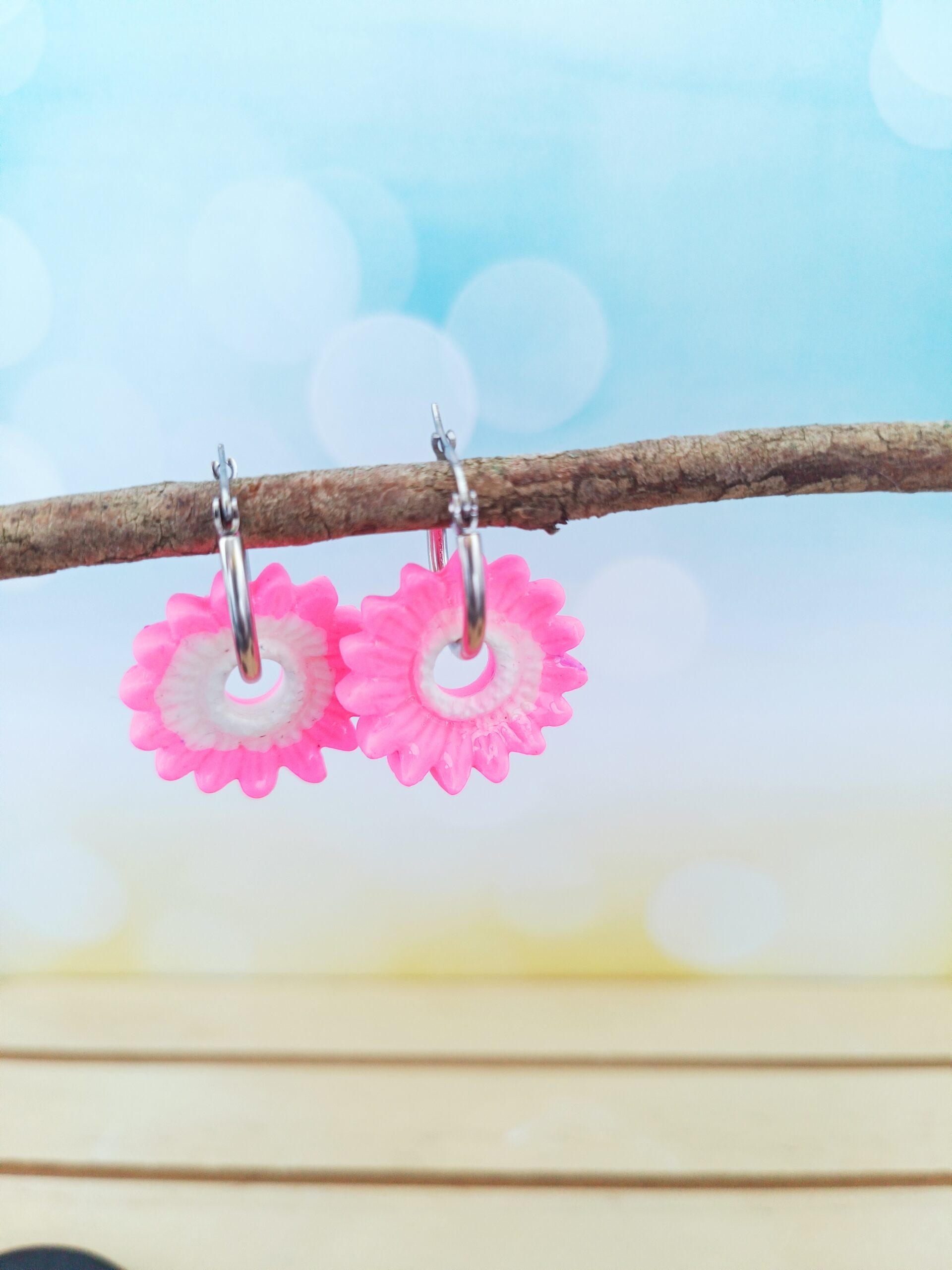 Pampilles marguerite rose fluo